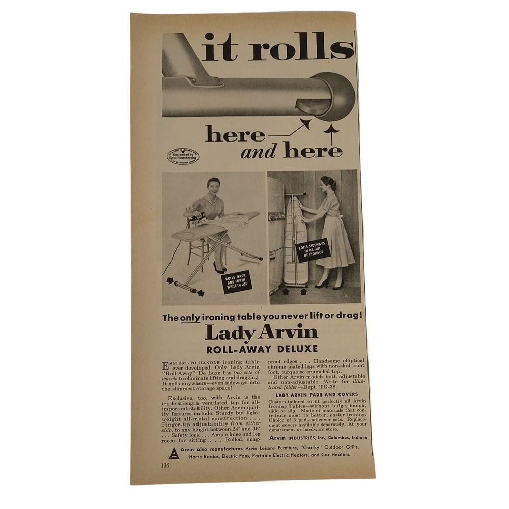 1958 Lady Arvin Roll-Away Ironing Board Vtg Print Ad Happy Housewife Laundry - Picture 8 of 8